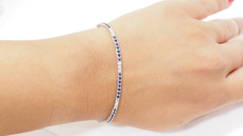 Bracciale In Oro Bianco, Zaffiri E Diamanti