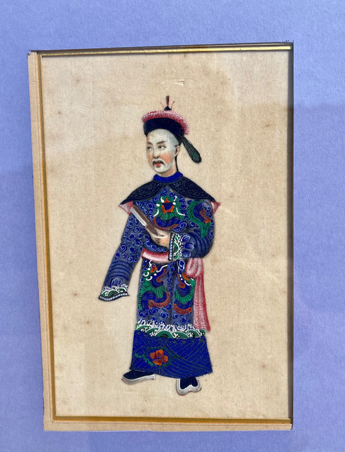 Series of eight Chinese gouaches on rice paper. Chinese school XIXth dignitaries.