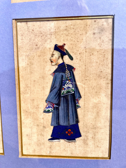 Series of eight Chinese gouaches on rice paper. Chinese school XIXth dignitaries.