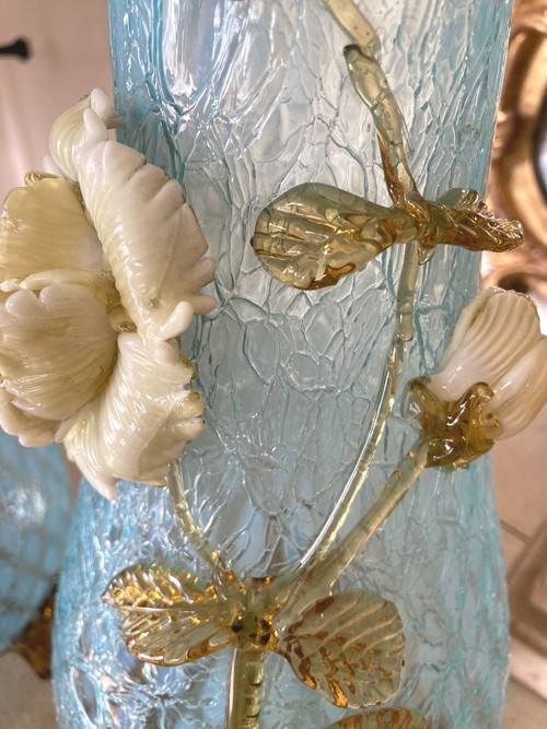 Coppia di vasi a lampada in vetro granito, Manufacture de Clichy, Art Nouveau