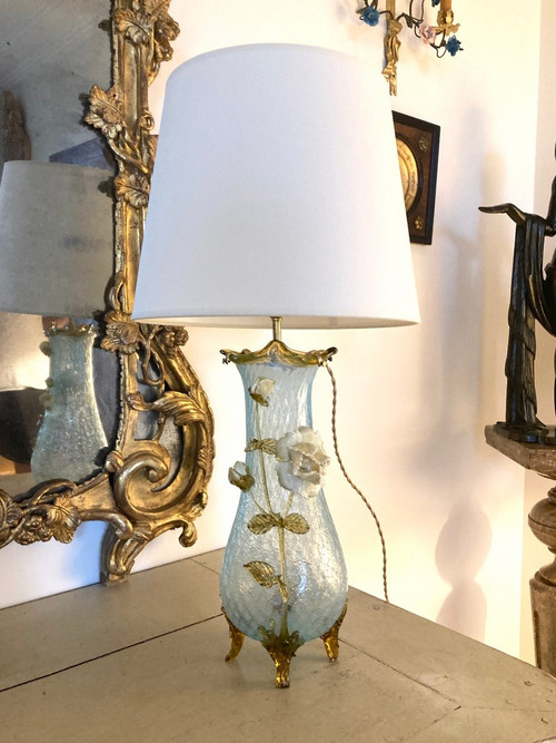 Coppia di vasi a lampada in vetro granito, Manufacture de Clichy, Art Nouveau