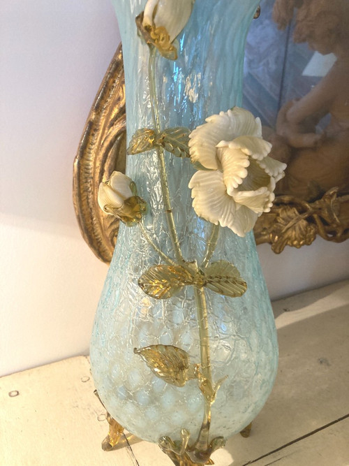 Coppia di vasi a lampada in vetro granito, Manufacture de Clichy, Art Nouveau