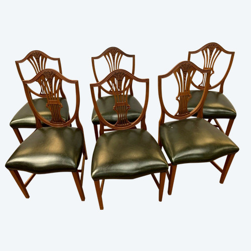 Suite De Six Chaises En Bois Naturel Model Aux épis De Blé XX Siècle