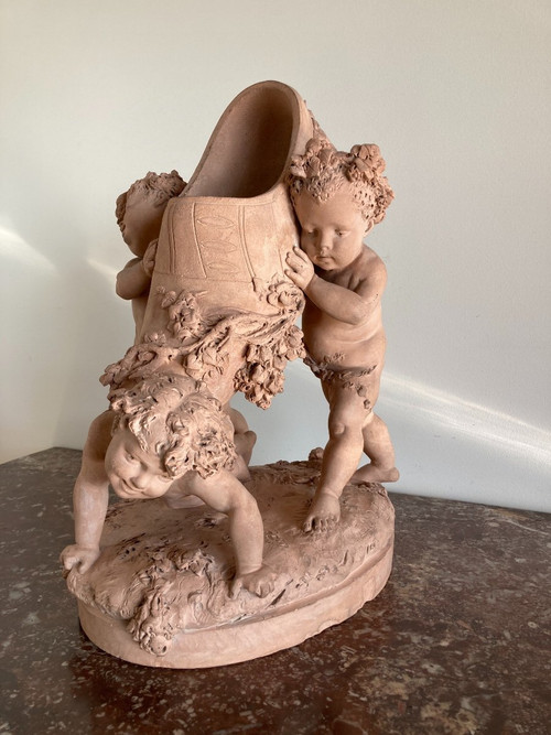 Terracotta di Luca Madrassi (1848-1919) - Allegoria con fiori e putti