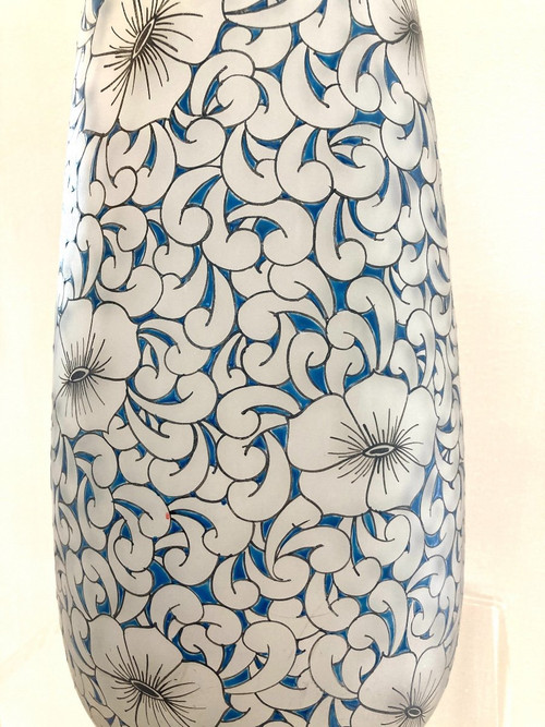 Große Vase aus Glas, Glashütte LEUNE (1861-1930) Jugendstil