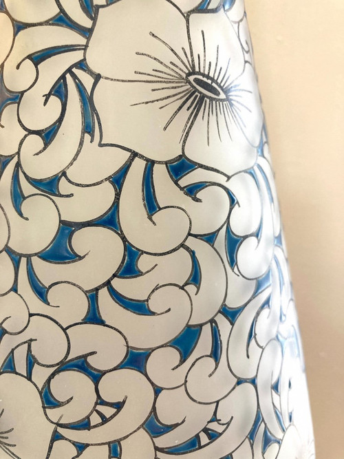 Große Vase aus Glas, Glashütte LEUNE (1861-1930) Jugendstil