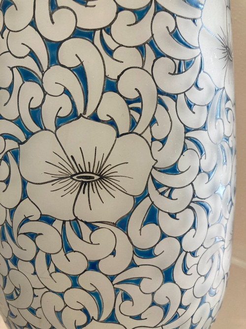 Große Vase aus Glas, Glashütte LEUNE (1861-1930) Jugendstil