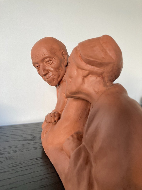 Gaston Hauchecorne, Coppia di anziani in terracotta - Periodo Art Déco