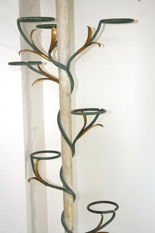 Lacquered And Gilded Wrought Iron Floor Lamp - Art Deco 1940, Attr. House Jansen