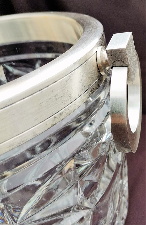 Seltener Eiskübel aus Kristallkontur und versilberten Metallhenkeln