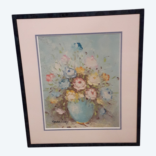 Hinterglasmalerei Blumenstrauß signiert