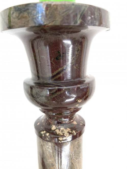 Pair of large candlesticks in two-tone marble, 19th century