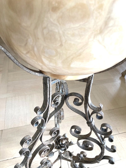 Tripod Base, Wrought Iron And Marble Pot Cover, Late 19th C.