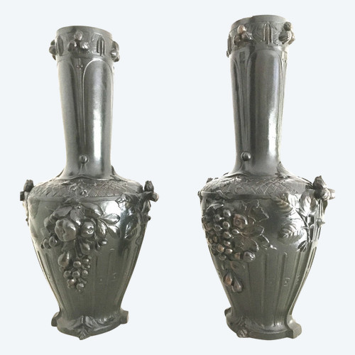 Paire de grands Vases, Signés Guenardeau, Art Nouveau