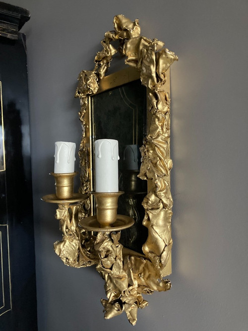 Ancien Paire Applique Murale Miroir Bougeoir Chandelier Doré Ancien Paire Applique Murale Miroir Bougeoir Chandelier Doré