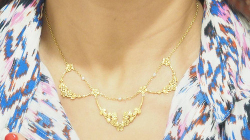 Collier Draperie Début XIXème Siècle En Or Jaune Et Perles