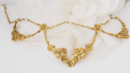 Collier Draperie Début XIXème Siècle En Or Jaune Et Perles