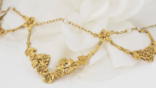 Collier Draperie Début XIXème Siècle En Or Jaune Et Perles