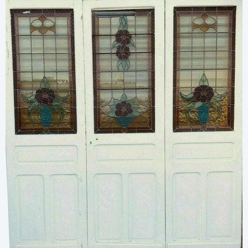 Séparation De Trois Portes En Vitraux Art Déco Epoque 1900