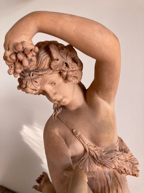 Scultura in terracotta, Donna con bambino - opera francese Fine XIX sec.