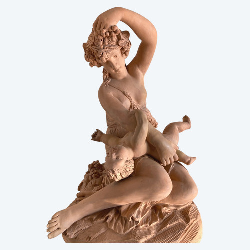 Scultura in terracotta, Donna con bambino - opera francese Fine XIX sec.
