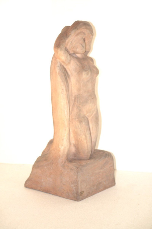 Terrakotta-Skulptur, Nacktbadende, signiert Alfred Jean Halou, Anfang des 20. Jahrhunderts 1910/1920