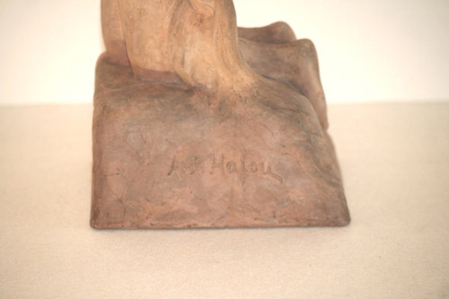 Terrakotta-Skulptur, Nacktbadende, signiert Alfred Jean Halou, Anfang des 20. Jahrhunderts 1910/1920