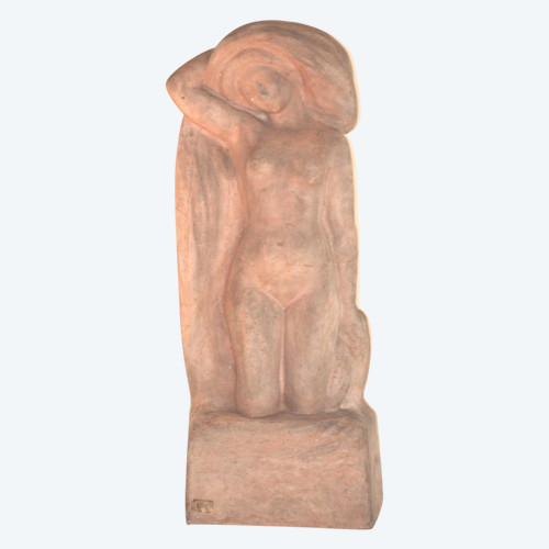 Terrakotta-Skulptur, Nacktbadende, signiert Alfred Jean Halou, Anfang des 20. Jahrhunderts 1910/1920