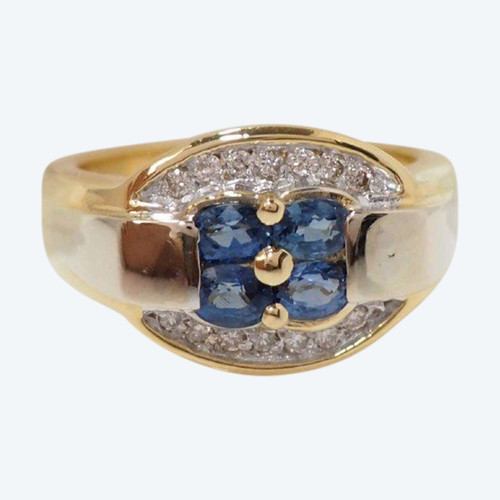 Bague Ruban En Or Jaune, Saphirs De Ceylan Et Diamants