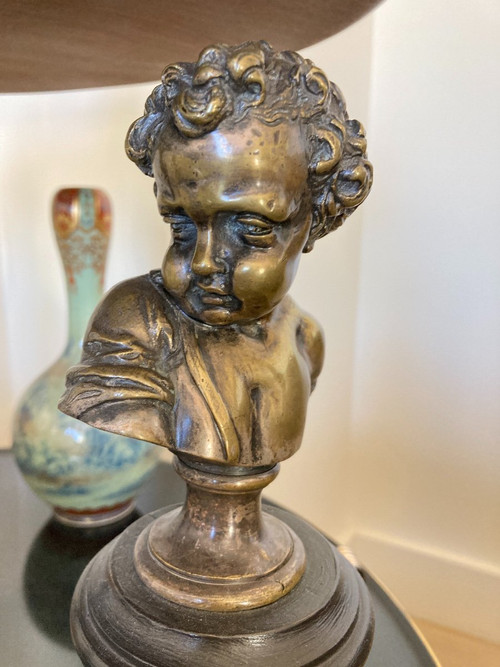 Pair of busts of young children in Silver Bronze - 18th century