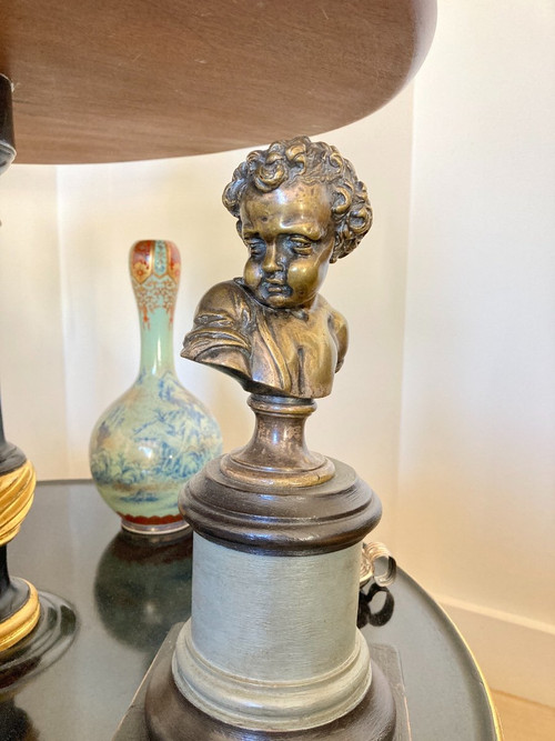 Pair of busts of young children in Silver Bronze - 18th century