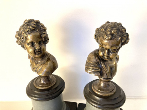 Pair of busts of young children in Silver Bronze - 18th century