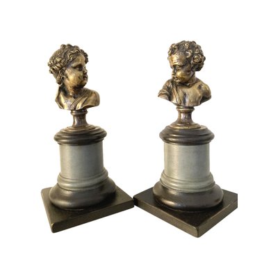 Coppia di busti di bambini in bronzo argentato - XVIII secolo