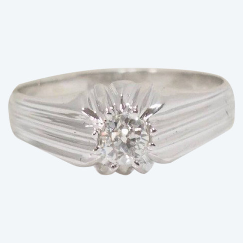 Bague Solitaire Vintage En Or Blanc Et Diamant