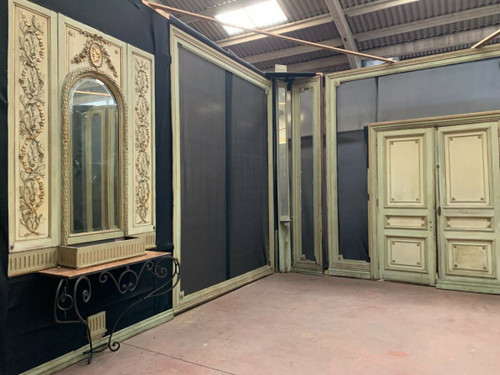Boiserie De Style Louis XVI En Bois Patiné Portes De Séparation XIX Siècle