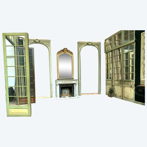 Boiserie De Style Louis XVI En Bois Patiné Portes De Séparation XIX Siècle