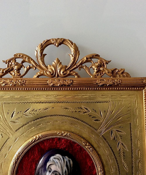 Miniatura in smalto su rame, cornice in bronzo dorato, XIX secolo