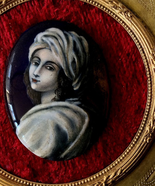Miniatura in smalto su rame, cornice in bronzo dorato, XIX secolo