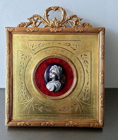 Miniatura in smalto su rame, cornice in bronzo dorato, XIX secolo