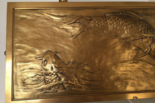 Plaque Décorative à Décors de Carpes Koï - Début 20ème