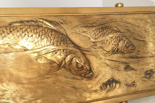 Plaque Décorative à Décors de Carpes Koï - Début 20ème