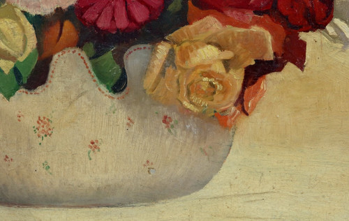 Grand Tableau « Nature Morte au bouquet de fleurs » signé Obligi – Début XXe