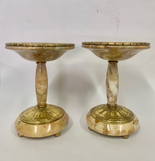 Pair of marble and gilt bronze cassolettes