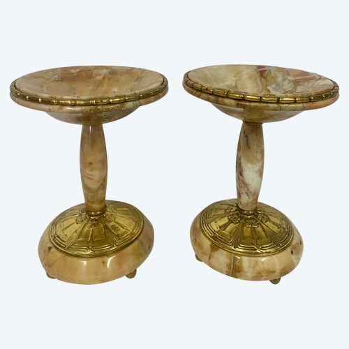 Pair of marble and gilt bronze cassolettes