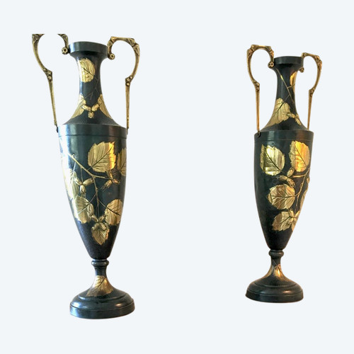 Pair of Large Vases in the shape of an amphora, from the Art Nouveau period.