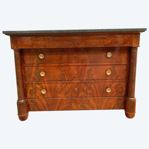 Commode d'époque Empire A Colonnes Détachées XIX Siècle Commode Acajou Flammé