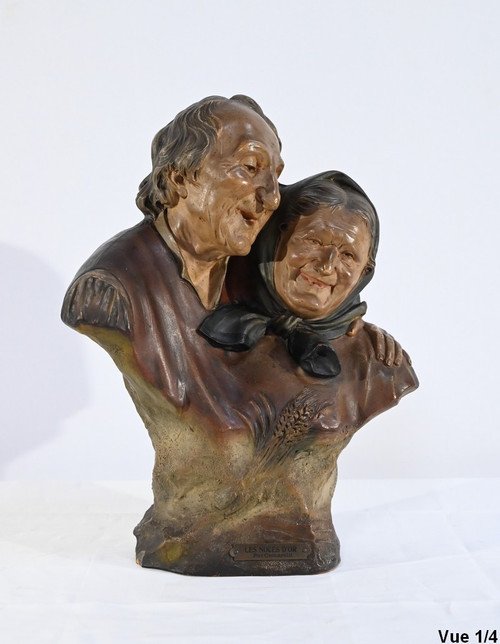 Scultura in terracotta "Le nozze d'oro", firmata E.Ceccarelli - Fine XIX secolo
