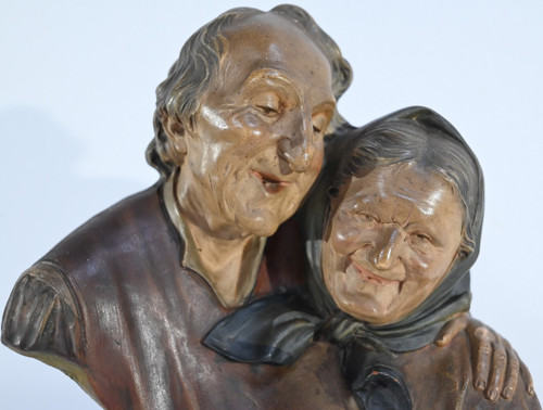 Scultura in terracotta "Le nozze d'oro", firmata E.Ceccarelli - Fine XIX secolo