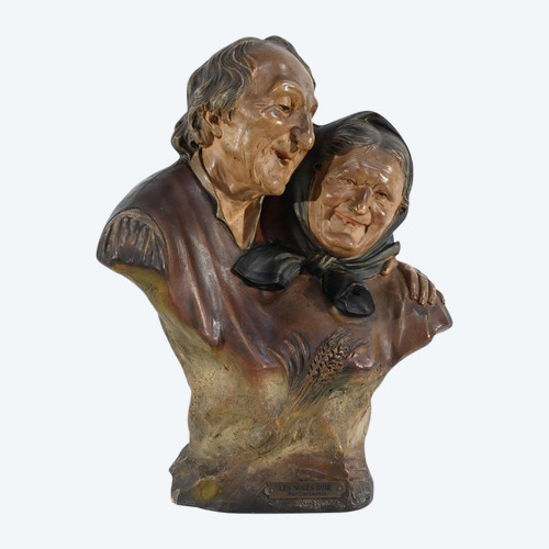 Scultura in terracotta "Le nozze d'oro", firmata E.Ceccarelli - Fine XIX secolo