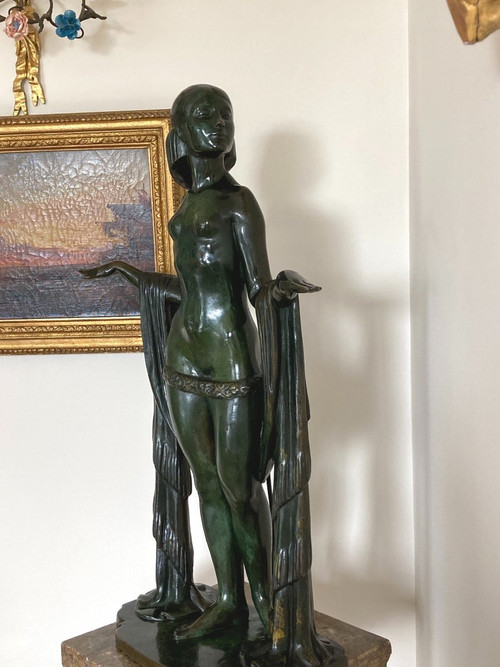 Frauenskulptur Aus Bronze, Signiert Von Marcel Rau (Belgien)
